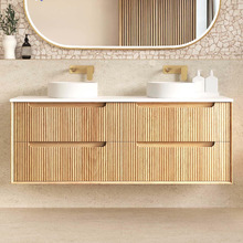 Byron Fluted 1500mm Woodland Oak Wall Hung Double Vanity with Countertop